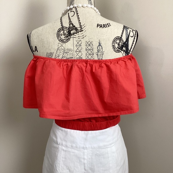 Forever21 Orange Cropped Top Gartered with
Front Flap Off Shoulder - Picture 2 of 4